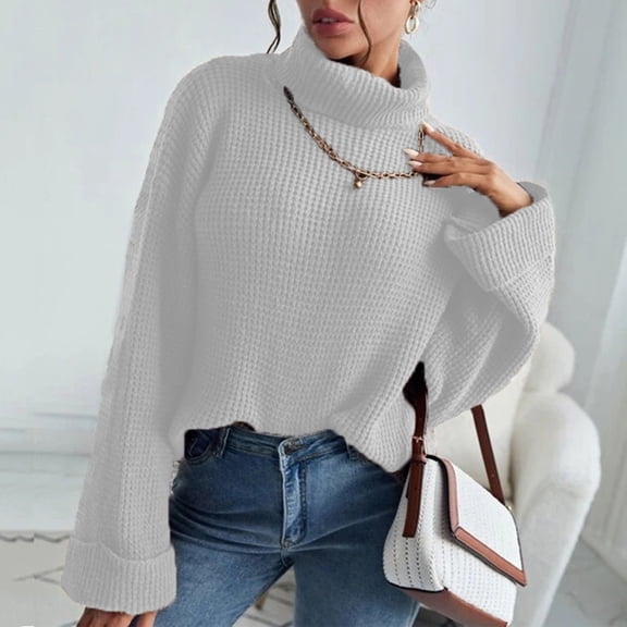 Vedolay Cute Sweaters Women's 2023 Long Sleeve Neck Oversized Pullover Sweater Knit Tops,White M