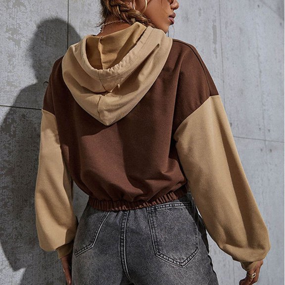 Vedolay Cute Sweatshirts Hoodies for Women 2023 Oversized Sweatshirt Basic Solid Sleeve Hooded Pullover Tops,Coffee L