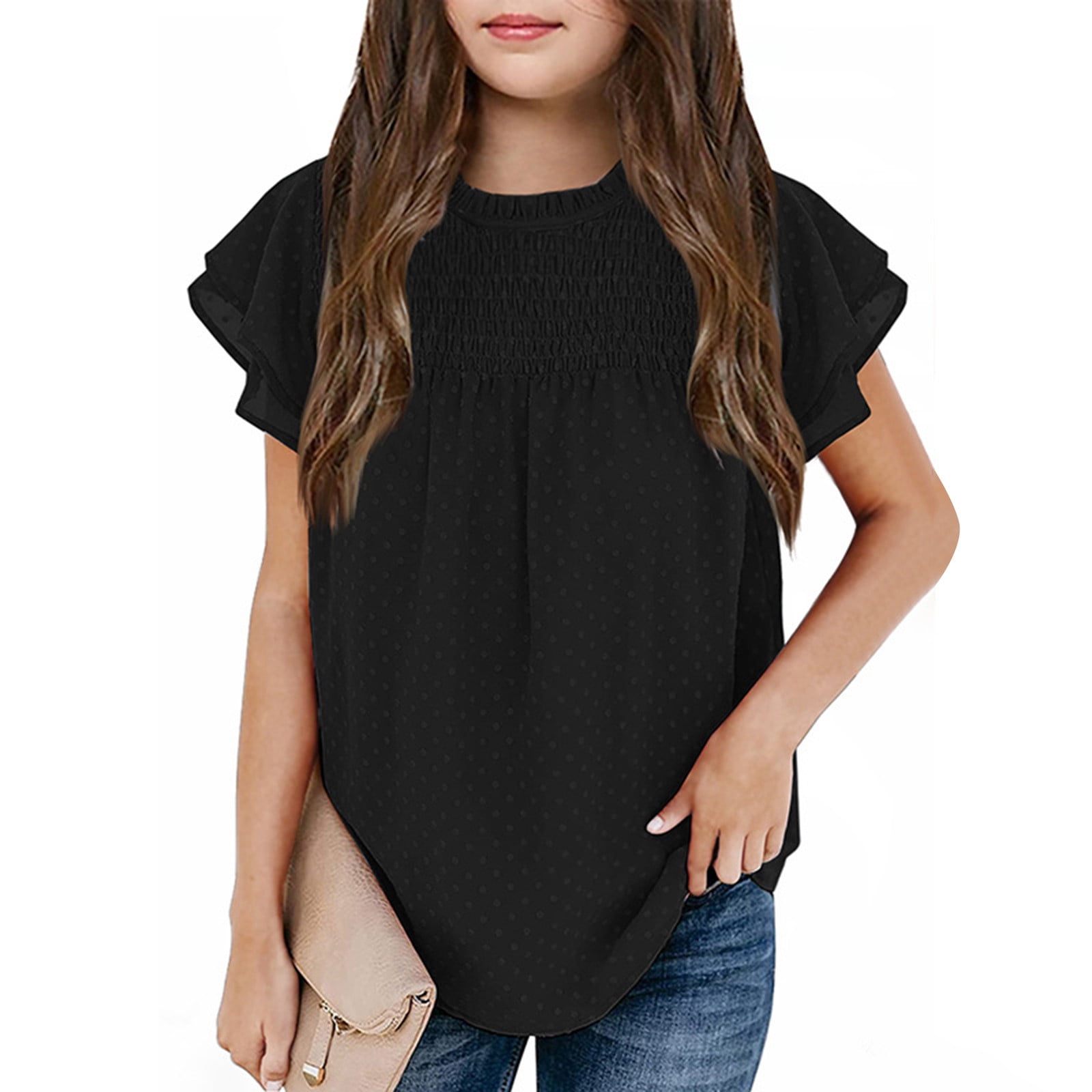 Vedolay Girl Shirts Short Sleeve Girl's Button Down Hawaiian Shirts Short  Sleeve Cartoon Print Tops T-Shirt for Kids,Black 7-8 Years