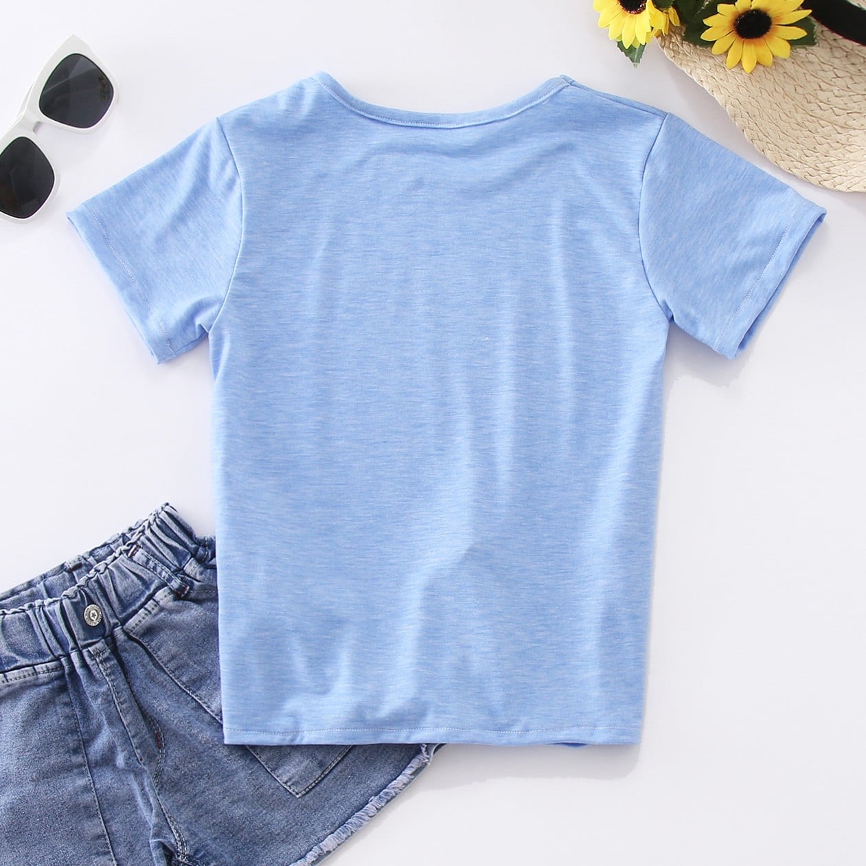 Vedolay Cute Tops For Girl Girls Shirts Ruffle Flutter Short Sleeve Kids Summer Casual Comfort Tops Tee Blouse Light Blue 10 11 Years Walmart