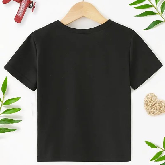 Vedolay Cute Tops Girls' Button Down Shirts Classic Collared Summer Short Sleeve Cotton Tops,Black 6-7 Years