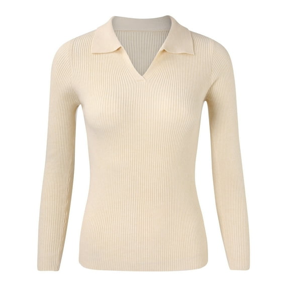Vedolay Cute Tops for Women Crew Neck Sweater 2023 Long Sleeve Solid Color Casual Knitted Pullover Tops,Beige M
