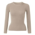 thumbnail image 1 of Vedolay Cute Tops for Women Long Sleeve Tops Waffle Knit Fashion Cropped Casual V Neck Top,Khaki S, 1 of 5