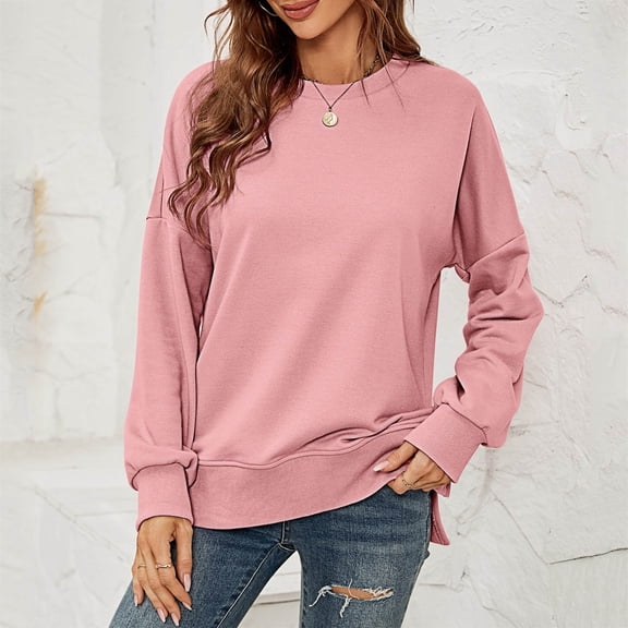 Vedolay Cute Tops for Women Women's 2023 Fall Fashion 2023 Long Sleeve Pullover Tops Casual Crewneck Sweatshirts,Pink XL