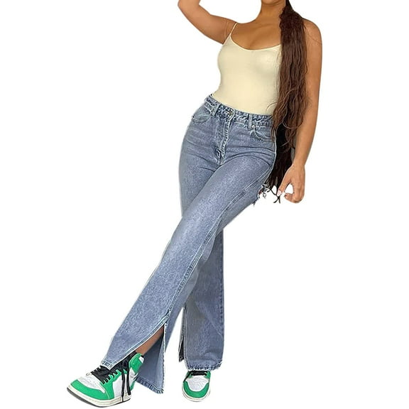 Vedolay Denim Pants for Women 2023 New Seamed Front Wide Leg Jeans Waist Blue,XL