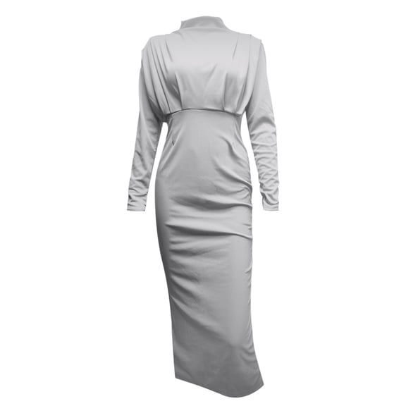 Vedolay Dress Women's Neck Pullover Sweater Dress Lantern Sleeve Ribbed Knit Dress,Gray XL