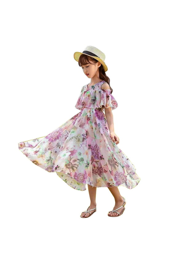 Dresses For Girls Toddler Girls Dresses for Summer Short Sleeve Girls Clothes Tutu Kids Dresses for Daily Party Wearing,Purple 7-8 Years