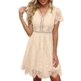 thumbnail image 1 of Vedolay Dresses For Girls Women's Summer Dress Sweet & Cute V-Neck Bell Sleeve Shift Dress Mini Dress,Beige L, 1 of 3