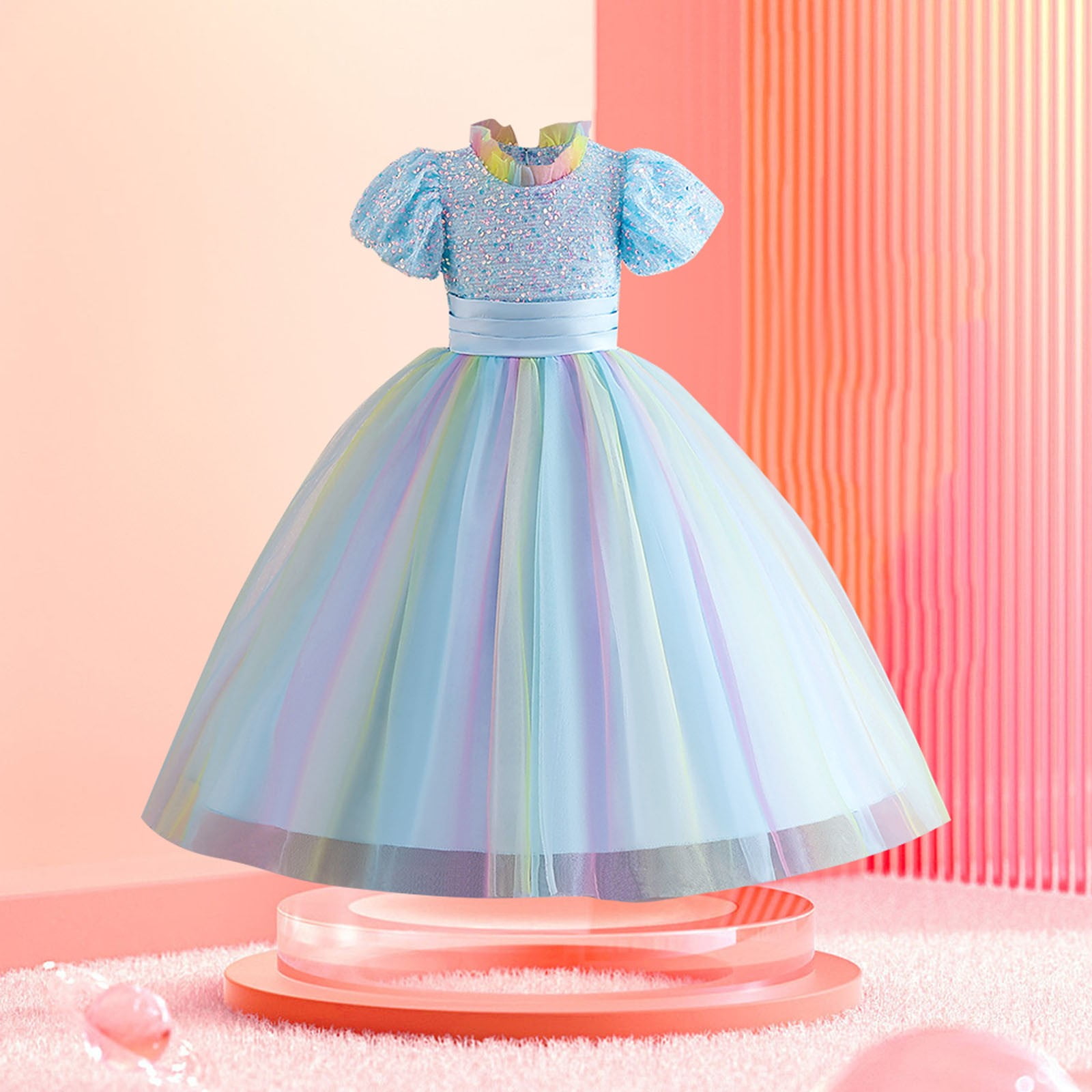 Vedolay Dresses Girl s Ditsy Floral Cami Dress Spaghetti Strap Ruffle Trim Tie Side Mini Dress Sky Blue 13 14 Years Walmart