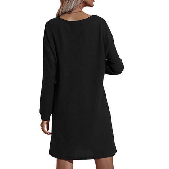 Vedolay Dresses for Women 2023 Fall Casual Crew Neck Long Lantern Sleeve Oversized Pullover Sweater Dress,Black M