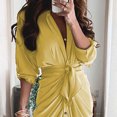 thumbnail image 1 of Vedolay Dresses for Womens Elegance Audrey Hepburn Style Ruched 3/4 Sleeve Midi A-line Dress,Yellow M, 1 of 5