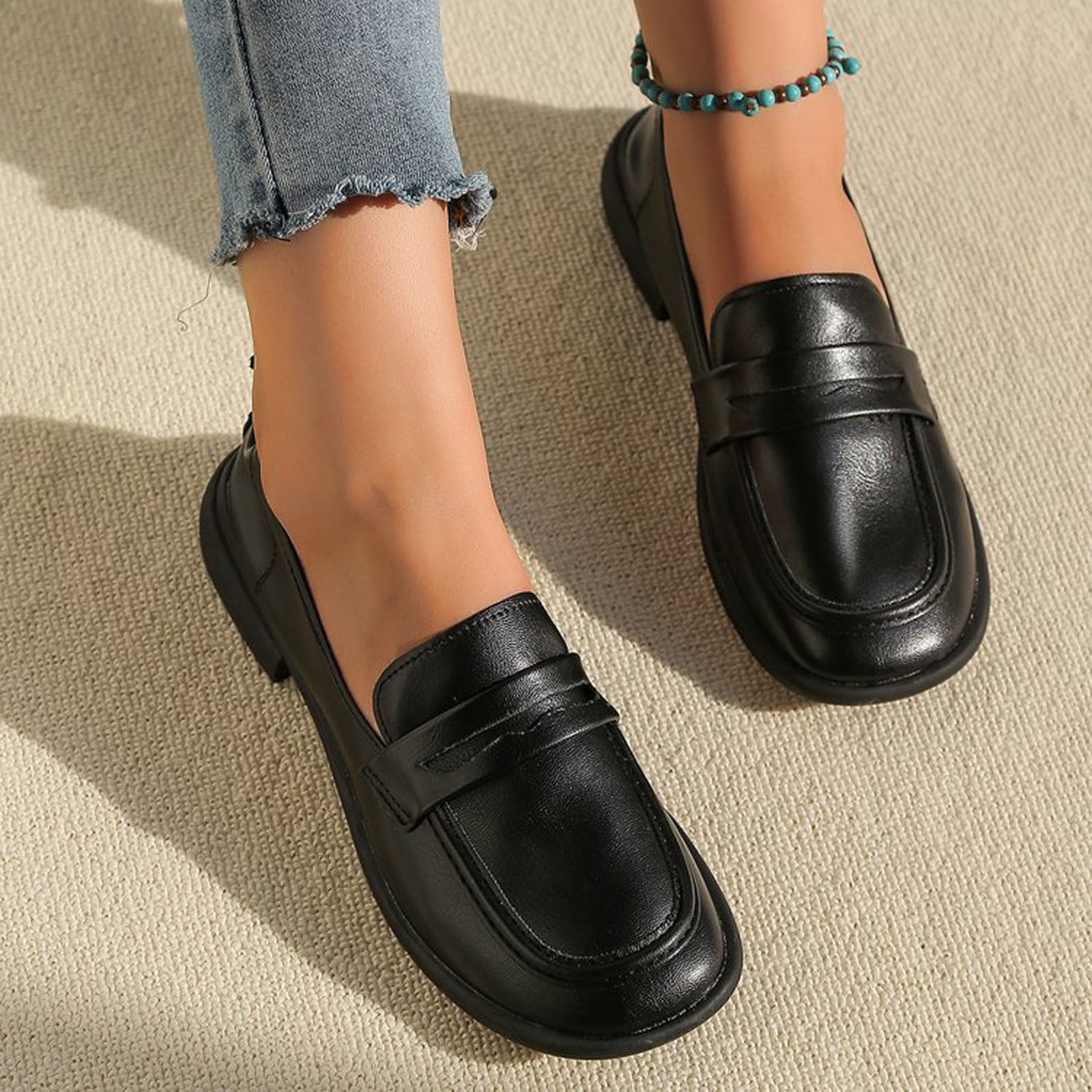 Dressy Casual Shoes Slip On Loafers for Womens Leather Comfort Memory Foam Dress Shoes,Black 7.5 - Walmart.com