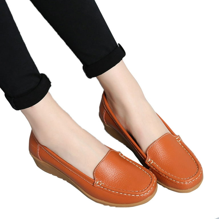 Vedolay Dressy Casual Shoes Women's Soft Flat Slip-on Loafers Breathable  Non-Slip Shoes,Orange 5.5 
