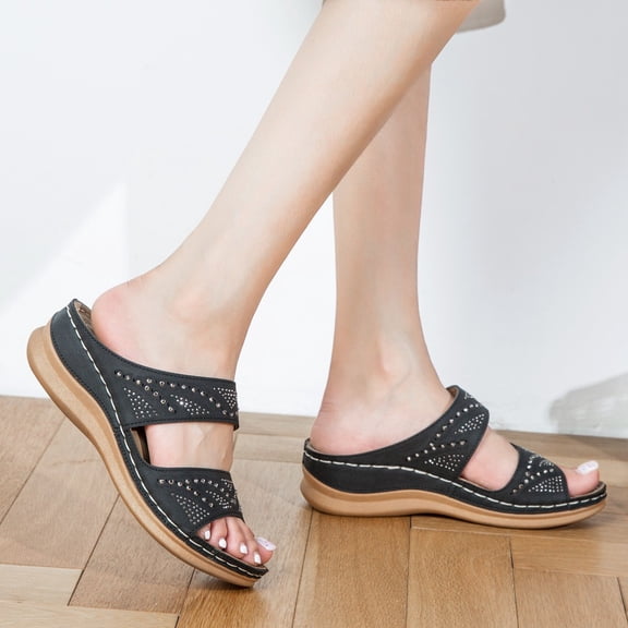 Vedolay Dressy Sandals Women Sandals for Women Summer Wedge Closed Toe Braided Buckle Sandals,Black 9