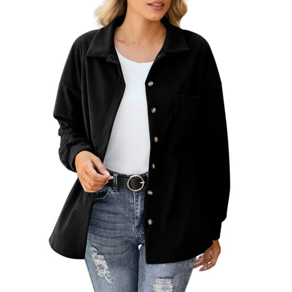 Vedolay Fall Clothes for Women Autumn Long Sleeve Loose Hooded Coat Cardigan Coat Black,M