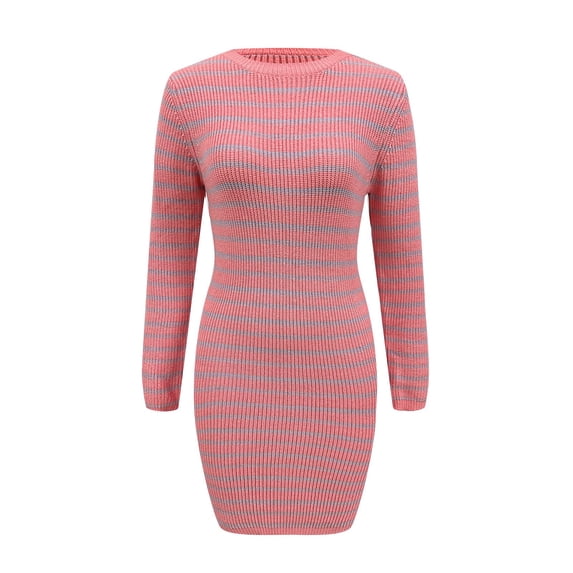 Vedolay Fall Dresses Womens Casual Fall Winter Long Sleeve Loose Dress Sweater with Pockets,Pink XL