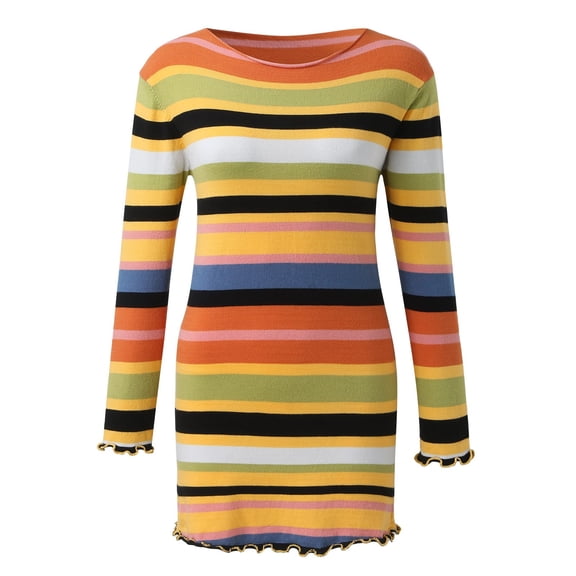 Vedolay Fall Dresses Womens Long Sleeve Fashion Bodycon Dress Pullover Sweaters Dresses,Yellow M