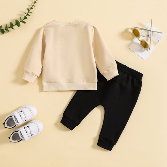 Vedolay Fall Outfits for Boy 2 Piece Outfits Solid Off Shoulder Crop Top and Strap Pants Set,Khaki 12-18 Months