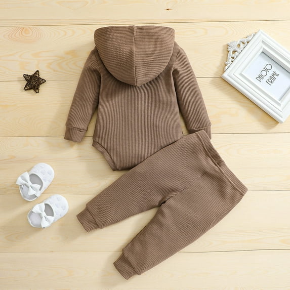 Vedolay Fall Sets for Boy 2 Piece Outfits Plaid Ruffle Trim Cap Sleeve Wrap Top and Pants Set,Brown 6-12 Months