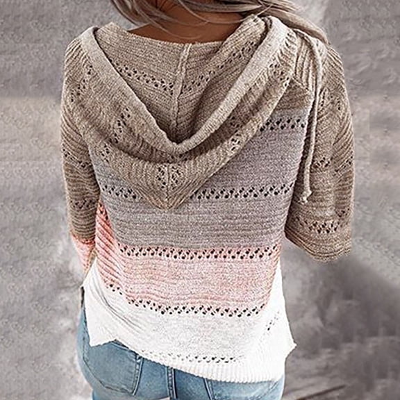 Vedolay Fall Sweater Women's 2023 Winter Sweaters Casual Turtleneck Long Sleeve Striped Side Slit Loose Tops,Pink S