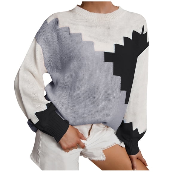 Vedolay Fall Sweaters Long Sleeve Pullover Striped Plus Size Knitted Sweaters Tops Black,L