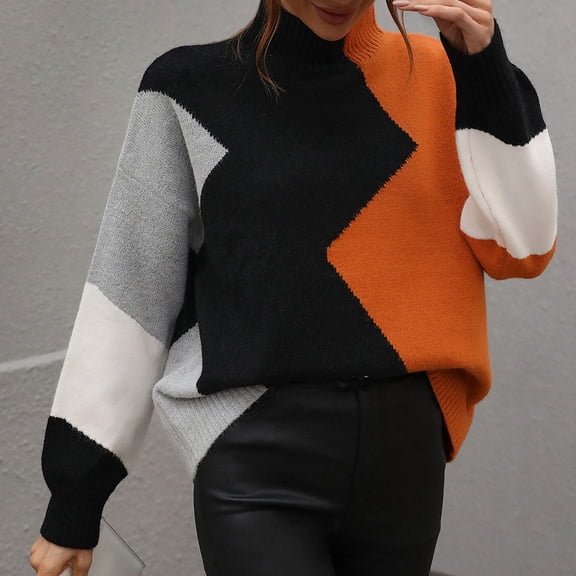 Vedolay Fall Sweaters Women's 2023 Casual Pullover Sweaters V Neck Long Sleeve Knit Tops,Orange XL