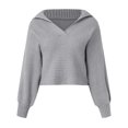 thumbnail image 1 of Vedolay Fall Sweaters Women's 2023 Fall Casual Long Sleeve V Neck Ribbed Knit Pullover Sweater,Gray XL, 1 of 3