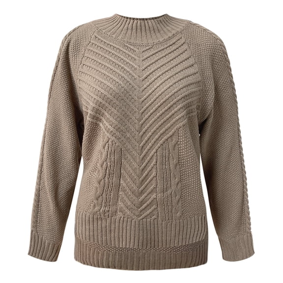 Vedolay Fall Sweaters Women's Pullover Sweater 2023 Fall Casual Long Sleeve Turtleneck Loose Tops,Khaki S