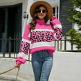 thumbnail image 1 of Vedolay Fall Sweaters Womens Cropped Striped Sweaters Oversized Long Sleeve Crew Neck Crop Tops,Hot Pink XL, 1 of 5