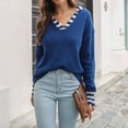 thumbnail image 1 of Vedolay Fall Sweaters Womens Fall Winter Casual Puff Sleeve Crew Neck Loose Soft Pullover Sweater,Blue L, 1 of 4