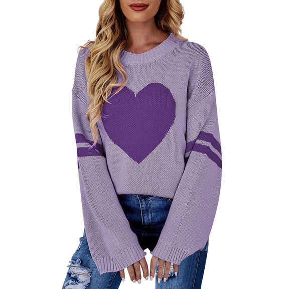 Vedolay Fall Sweaters for Women 2023 Sweaters 2023 Fall Long Sleeve Crew Neck Striped Oversized Casual Pullover Top,Purple XL