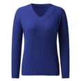 thumbnail image 1 of Vedolay Fall Sweaters for Women 2023 V Neck Long Sleeve Pullover Sweaters Casual Lapel Collar Knit Tops,Blue M, 1 of 4