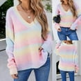 thumbnail image 1 of Vedolay Fall Sweaters for Women Casual Long Sleeve Soft Loose Fit Cable Knit Pullover V Neck Sweater,Pink S, 1 of 5