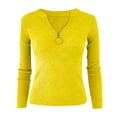 thumbnail image 1 of Vedolay Fall Sweaters for Women Crewneck Sweater 2023 Fall Oversized Side Slit Ribbed Knit Pullover Tops,Yellow M, 1 of 3