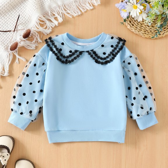 Vedolay Fall Tops for Girls Fall Graphic Print Long Sleeve Hoodie Sweatshirt Pullover Top,Sky Blue 12-18 Months