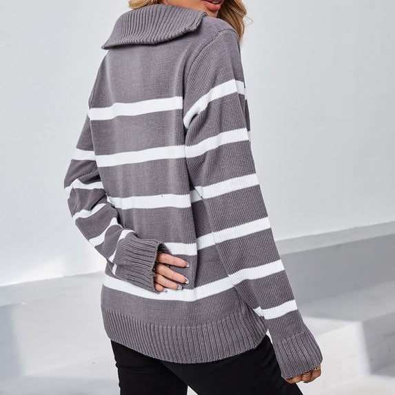 Vedolay Fall Tops for Women Lightweight Sweaters Long Sleeve Crew Neck Color Block Striped Pullover Tops,B L