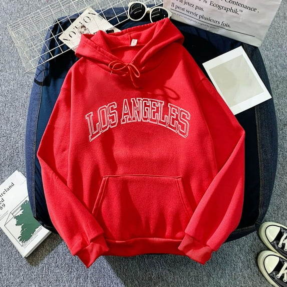 Vedolay Fall Tops for Women Womens Basic Long Sleeve Hoodies Relaxed Fitted Sweatshirts Oversized Pullover Tops with Pocket,Red XXL