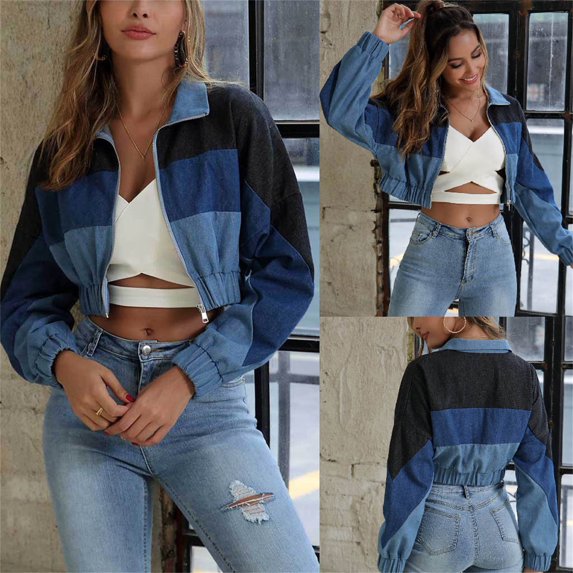 Vedolay Fall Tops for Women Womens Fashion Solid Color Casual Long Button Down Pocket Denim Jacket,Blue M