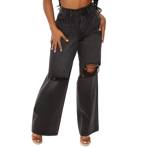 Vedolay Fashion Pants for Women Mid Waist Bell Bottom Flare Jeans Vintage Bootcut Jeans Denim Pants Black,L