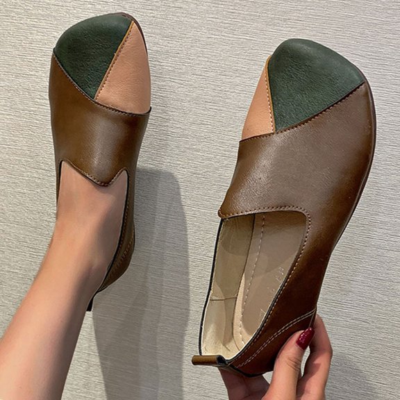 Vedolay Flats Loafers Loafers for Women Slip On Leather Comfort Rubber Sole Flats Shoes,Brown 7.5