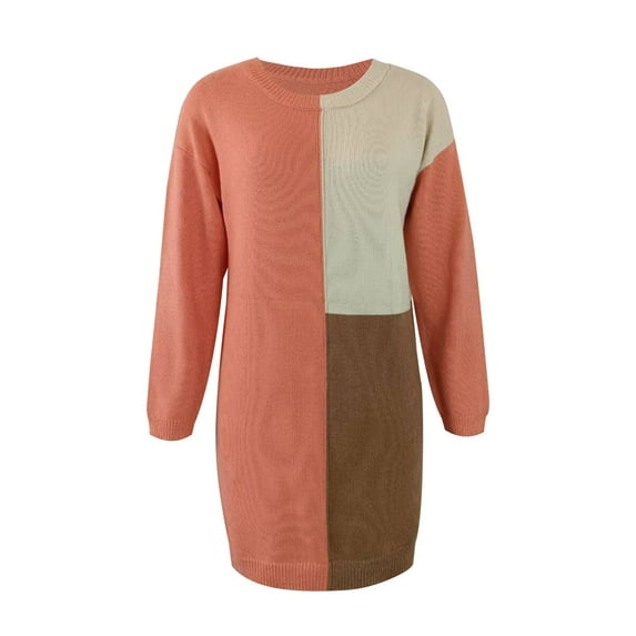 Vedolay Floral Dress Women's 2023 Fall Long Sleeve Crewneck Oversized Loose Short Sweater Dress,A S