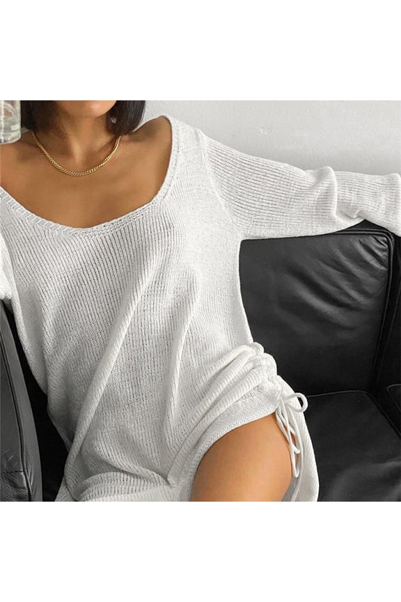 Floral Dress Womens Cold Shoulder Long Sleeve Crewneck Ribbed Solid Color Knit Sweater Dress,White S