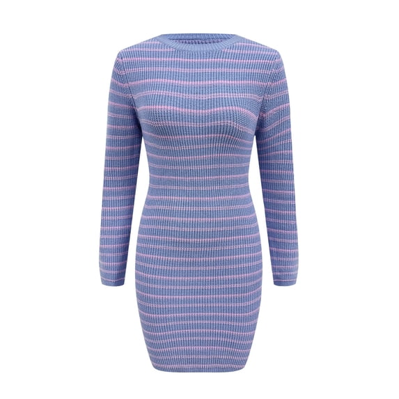 Vedolay Floral Dress Womens Sweater Dress Long Sleeve V Neck Casual Loose Pullover Mini Sweater Dress,Blue M