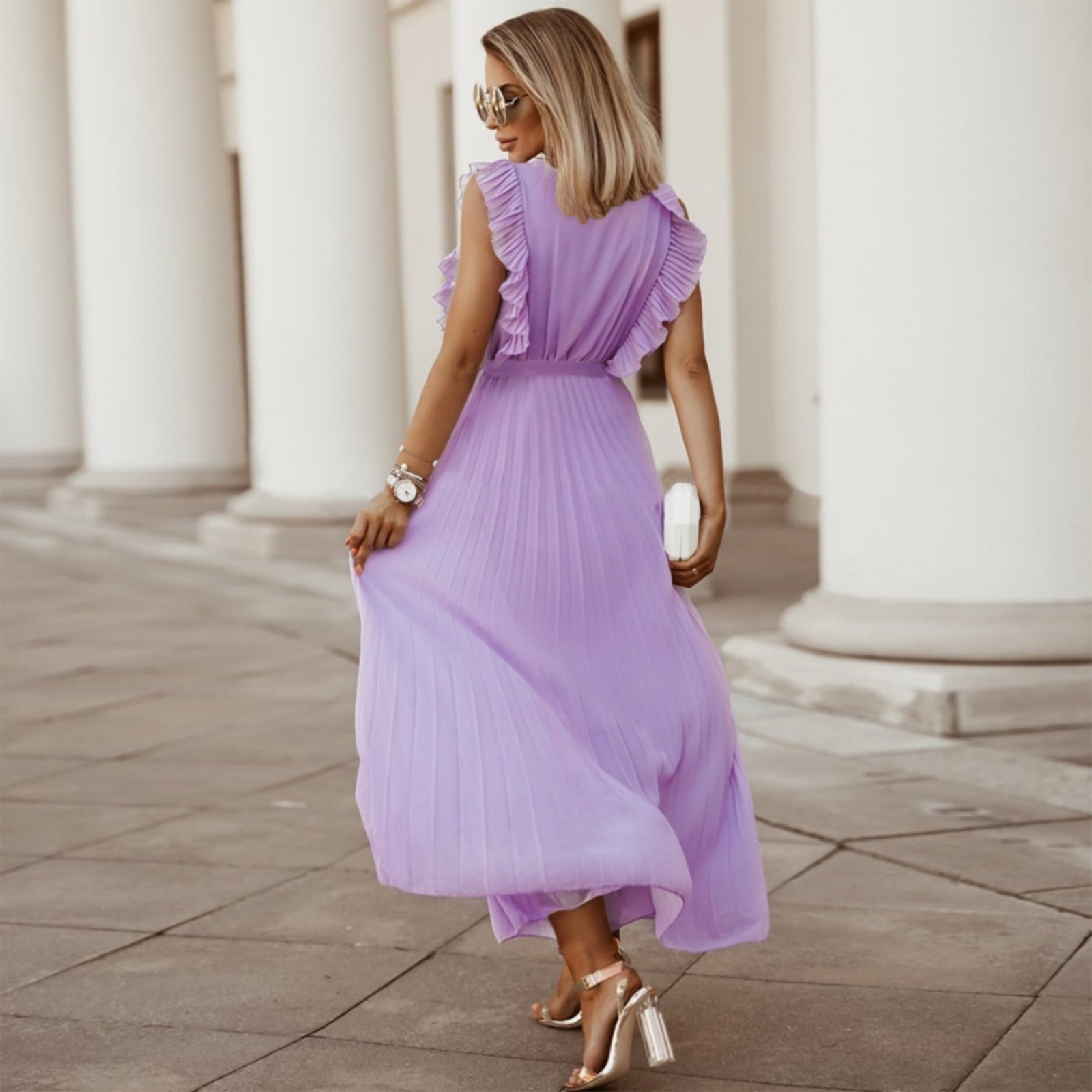 Vedolay Flowy Dresses For Women Women Vintage Dresses Modest Bridesmaid Dress Formal Prom Tea Dress Purple XXL Walmart