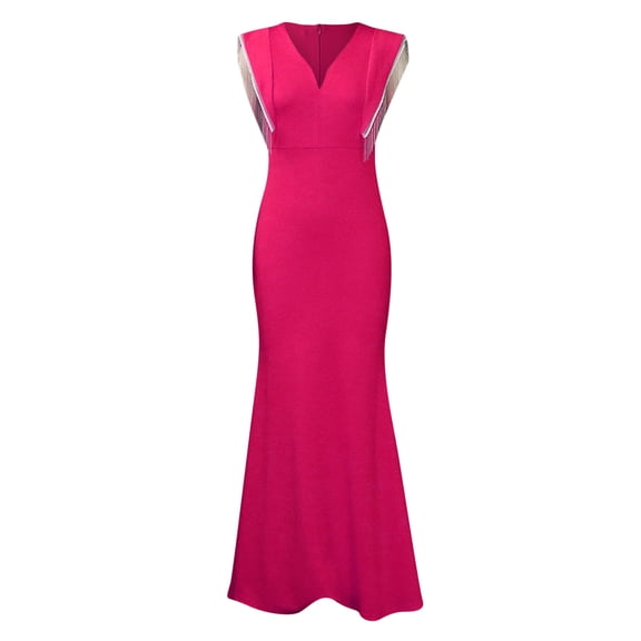 Vedolay Flowy Dresses For Women Women's Summer Short Sleeve Formal Dresses V-Neck Floral Party Dress with Pockets,Hot Pink XL