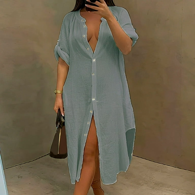 Women s Loose Short Sleeve Maxi Dress with Pockets