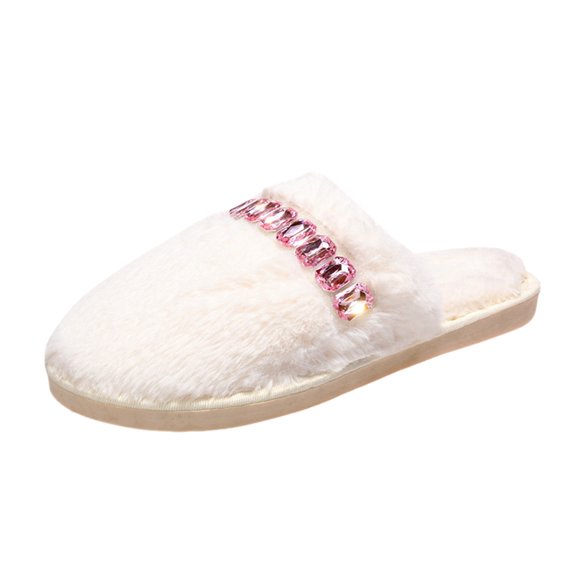 Vedolay Fuzzy Slippers Women 2023 Anti-Slip Soft Plush House Slippers Cute Shoes Pink,37