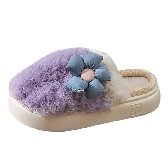 Vedolay Fuzzy Slippers Women Indoor Outdoor Durable Comfort Slip On Plush Slippers Purple,39