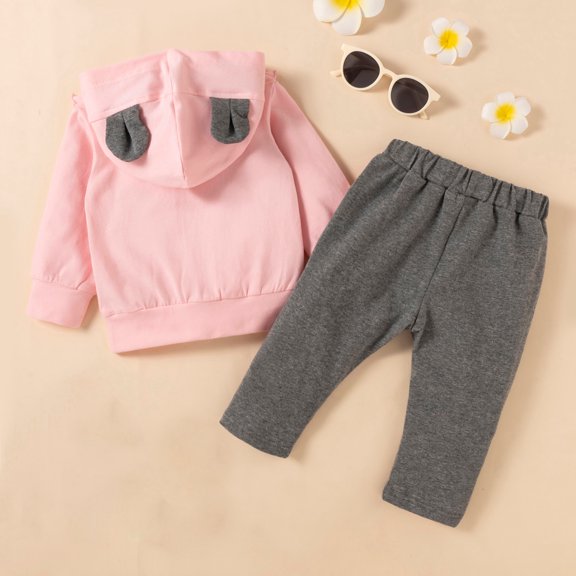 Vedolay Girl Casual Outfits Girl's Two Piece Outfits Print Long Sleeve Blouse and Button Pants Set,Pink 0-6 Months