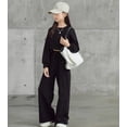 thumbnail image 1 of Vedolay Girl Pants Sets Girl's 2 Piece Outfits Button Front Long Sleeve Shirt and Bow Plaid Pants Set,Black 6-7 Years, 1 of 5